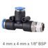 Pu Hose Fitting Tee 4mm X 4mm X 1/8'm